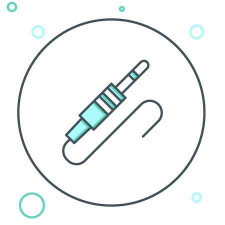 Line Audio jack icon isolated on white background. Audio cable for connection sound equipment. Plug wire. Musical instrument. Colorful outline concept. Vector.のイラスト素材