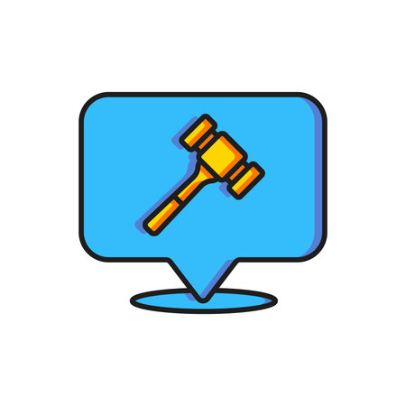 Color Auction hammer icon isolated on white background. Gavel - hammer of judge or auctioneer. Bidding process, deal done. Auction bidding. Flat filled outline style with shadow. Vector.のイラスト素材