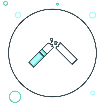 Line Broken cigarette icon isolated on white background. Tobacco sign. Smoking symbol. Colorful outline concept. Vector.のイラスト素材