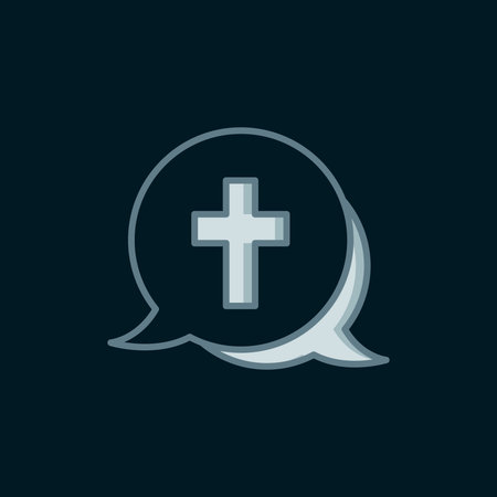 Line Christian cross icon isolated on black background. Church cross. Flat filled outline style with shadow. Vector.のイラスト素材