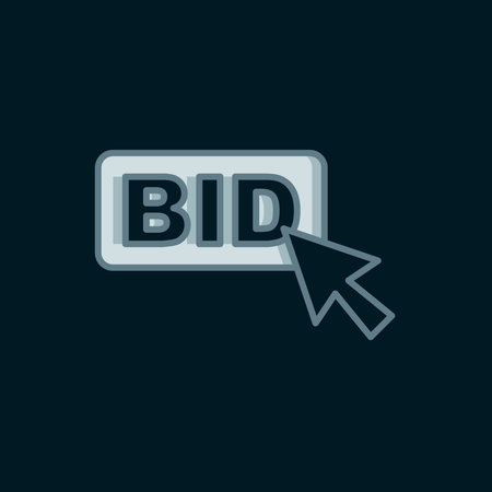 Line Bid icon isolated on black background. Auction bidding. Sale and buyers. Flat filled outline style with shadow. Vector.のイラスト素材