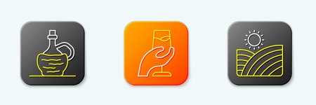 Set line Wine in Italian fiasco bottle tasting degustation and Vineyard wine grapes icon. Vector.のイラスト素材