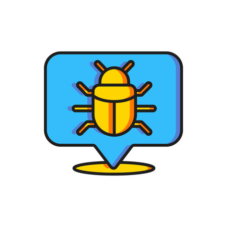 Color System bug concept icon isolated on white background. Code bug concept. Bug in the system. Bug searching. Flat filled outline style with shadow. Vector.のイラスト素材