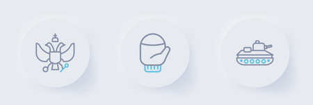 Set line Military tank Christmas mitten and National emblem of Russia icon. Vector.のイラスト素材