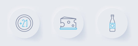 Set line Beer bottle Cheese and Alcohol 21 plus icon. Vector.のイラスト素材