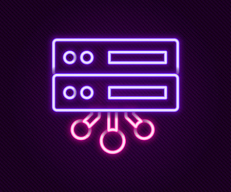 Glowing neon line Server, Data, Web Hosting icon isolated on black background. Colorful outline...