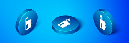 Isometric Vape mod device icon isolated on blue background. Vape smoking tool. Vaporizer Device....
