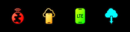 Set Global technology Cloud data LTE network and download icon. Vector.