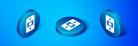Isometric Fire alarm system icon isolated on blue background. Pull danger fire safety box. Blue...