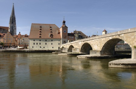  the famous old bridge of Regensburg in Germanyの写真素材