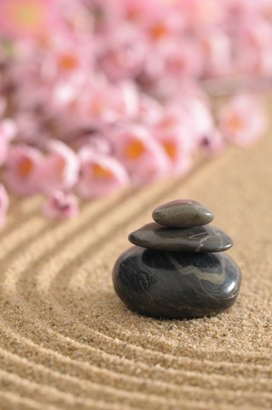 zen garden in sandの写真素材