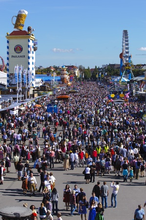 MUNICH, GERMANY - October 3: panorama view over the world biggest beer festival "Oktoberfest in Munich" on October 3, 2012 in Munich, Germanyのeditorial素材