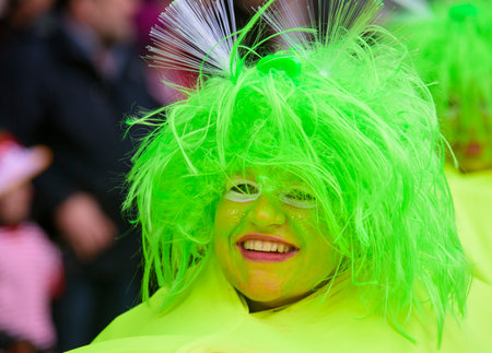 public carnival parade with colorful costumes at city Bad Hindelang in Bavaria, Germanyのeditorial素材