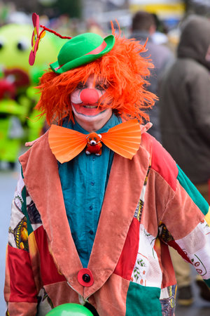 public carnival parade with colorful costumes at city Bad Hindelang in Bavaria, Germanyのeditorial素材