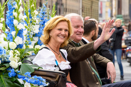 Munich, Germany -  September 20, 2015:  Bavarian prime minister Horst Seehofer and his wife Karin were guests at the opening parade of the famous Oktoberfest, the biggest beer festival of the worldのeditorial素材