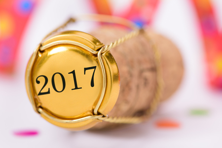 cork of champagne with year date 2017の写真素材