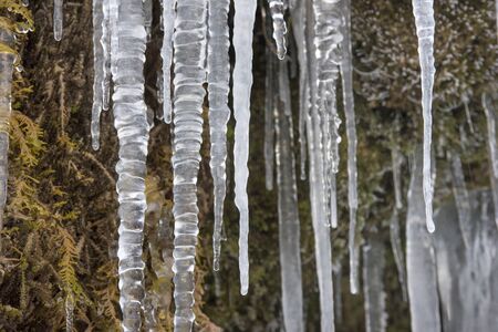 panorama scene with ice and snow at river in Bavaria, Germanyの写真素材