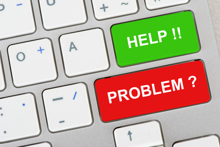 help and support and problem printed on computer keyboard