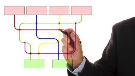 businessman is writing in structural plan with copy spaceの写真素材