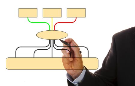 businessman is writing in structural plan with copy spaceの写真素材
