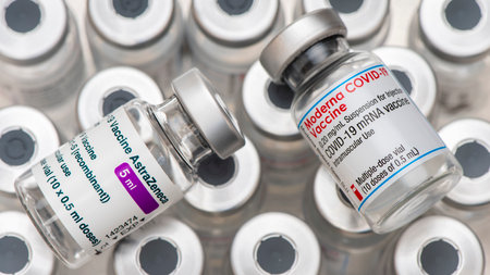 original vials with vaccine against covid-19 virusのeditorial素材