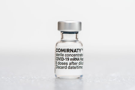Vials with the Covid-19 vaccine are used at the corona vaccination centers worldwideのeditorial素材