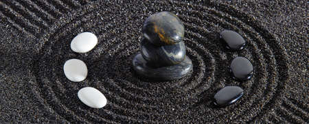 Japanese zen garden with stone and sand