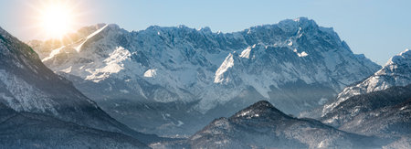panoramic view to mountain range with summit Zugspitze
