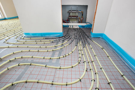 underfloor heating system in construction of new built residential homeの写真素材
