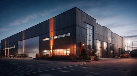 Modern logistics warehouse illuminatedの素材