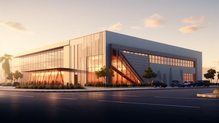 Modern logistics warehouse illuminatedの素材