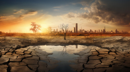 climate change with lack of water in high temperature and drynessの素材