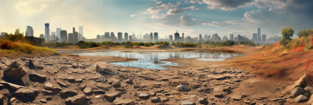 climate change with lack of water in high temperature and drynessの素材