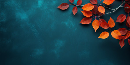 autumn leaves on dark background with copy spaceの素材