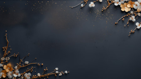 Branches with abstract Japanese cherry blossoms and bokeh on a blurred dark background and copy space in form web bannerの素材