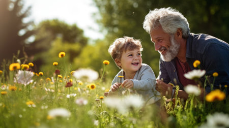 Grandparents play with the grandchildの素材