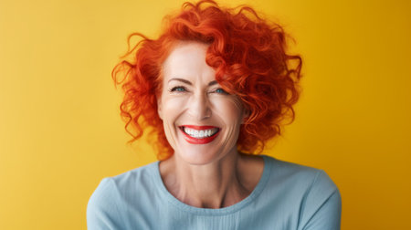 portrait of happy and laughing middle aged pretty womanの素材