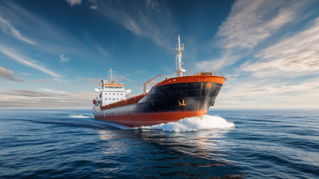 Huge freight ship traveling across the oceanの素材