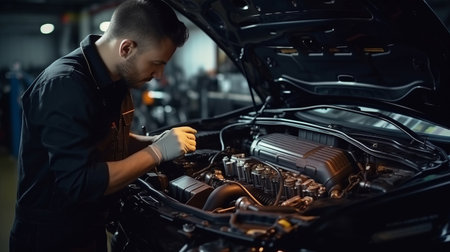 car service with auto mechanic at workの素材
