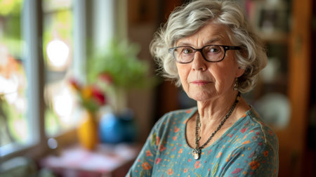 old senior woman contemplative  looking out of the windowの素材