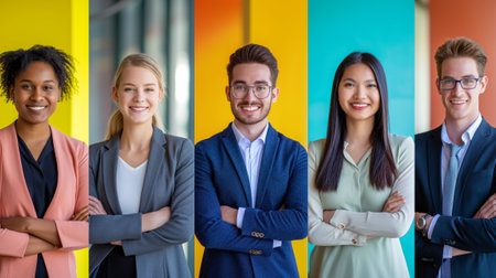 group of young business people with different ethnicity work together as a teamの素材