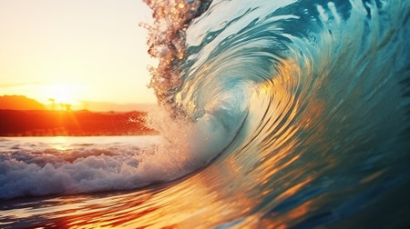 Big wave from the ocean breaking in on itself with inside viewの素材
