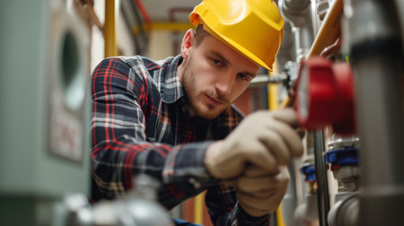 Plumber installing a water supply systemの素材