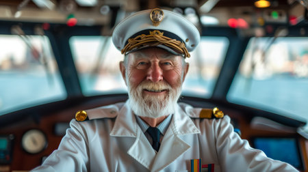 captain of a large cruise ship stands on the bridgeの素材