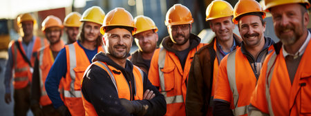 Group of workers show themselves as a teamの素材