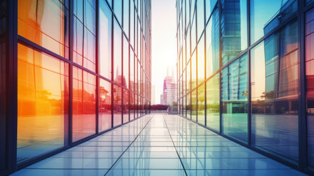 modern facade of an office building with lots of glassの素材