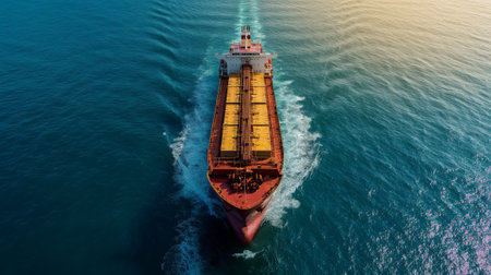 Huge freight ship traveling across the oceanの素材