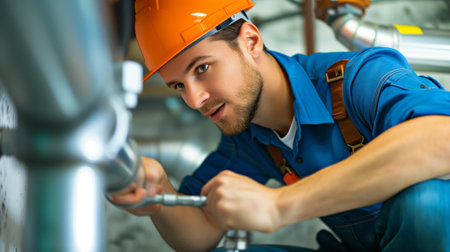 Plumber installing a water supply systemの素材
