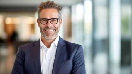 portrait of smiling and friendly looking middle aged attractive businessmanの素材