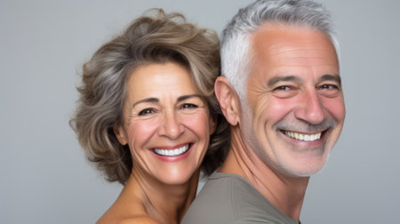 An older, middle-aged couple is happy, having fun and laughing indoorの素材